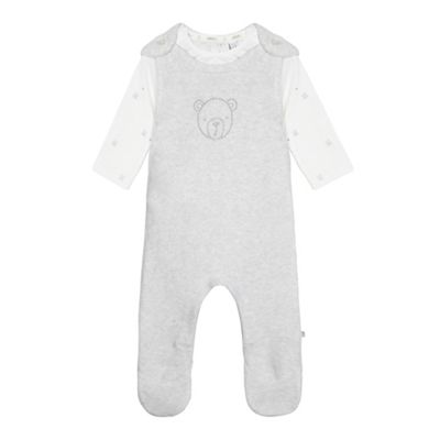 Babies white knitted bear print dungarees set